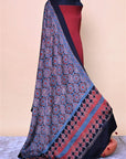 Black Indigo Modal Silk Ajrakh Dupatta