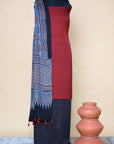 Indigo Red Modal Silk Ajrakh Dupatta