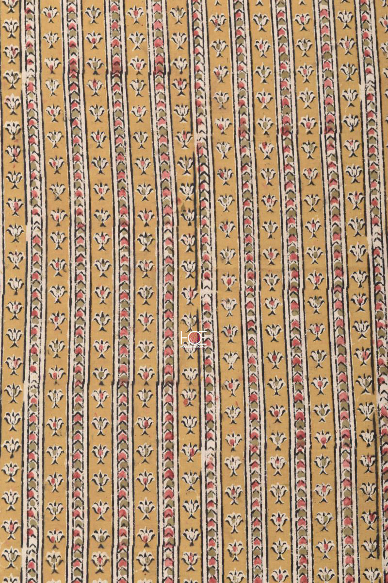 Mustard Pink Stripe / Cotton & Chanderi | Kalamkari | 3 Pcs Suit - Handcrafted Home decor and Lifestyle Products