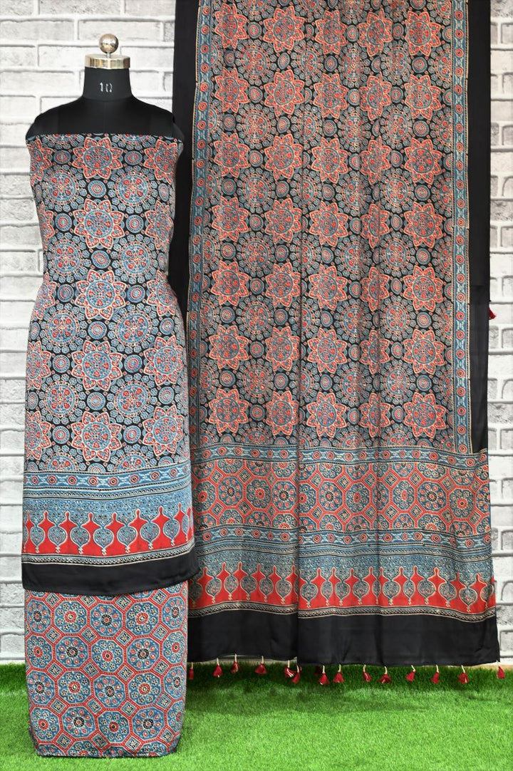 Indigo Madhagalo Unstitched Modal Silk Ajrakh Print Suit