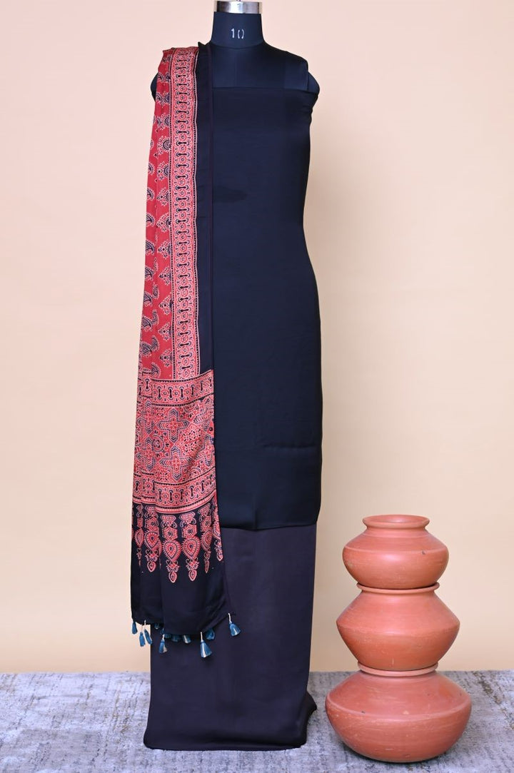 Modal Silk Ajrakh Hand Block Print Dupatta