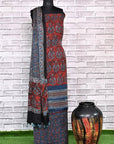 Smokey Red Unstitched Modal Silk Ajrakh Print Suit