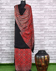 Black Stria Unstitched Modal Silk Ajrakh Print Suit