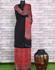 Black Stria Unstitched Modal Silk Ajrakh Print Suit