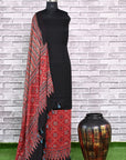 Black Stria Unstitched Modal Silk Ajrakh Print Suit