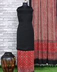 Black Stria Unstitched Modal Silk Ajrakh Print Suit