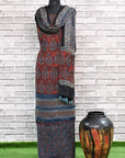 Smokey Red Unstitched Modal Silk Ajrakh Print Suit