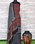 Smokey Red Unstitched Modal Silk Ajrakh Print Suit