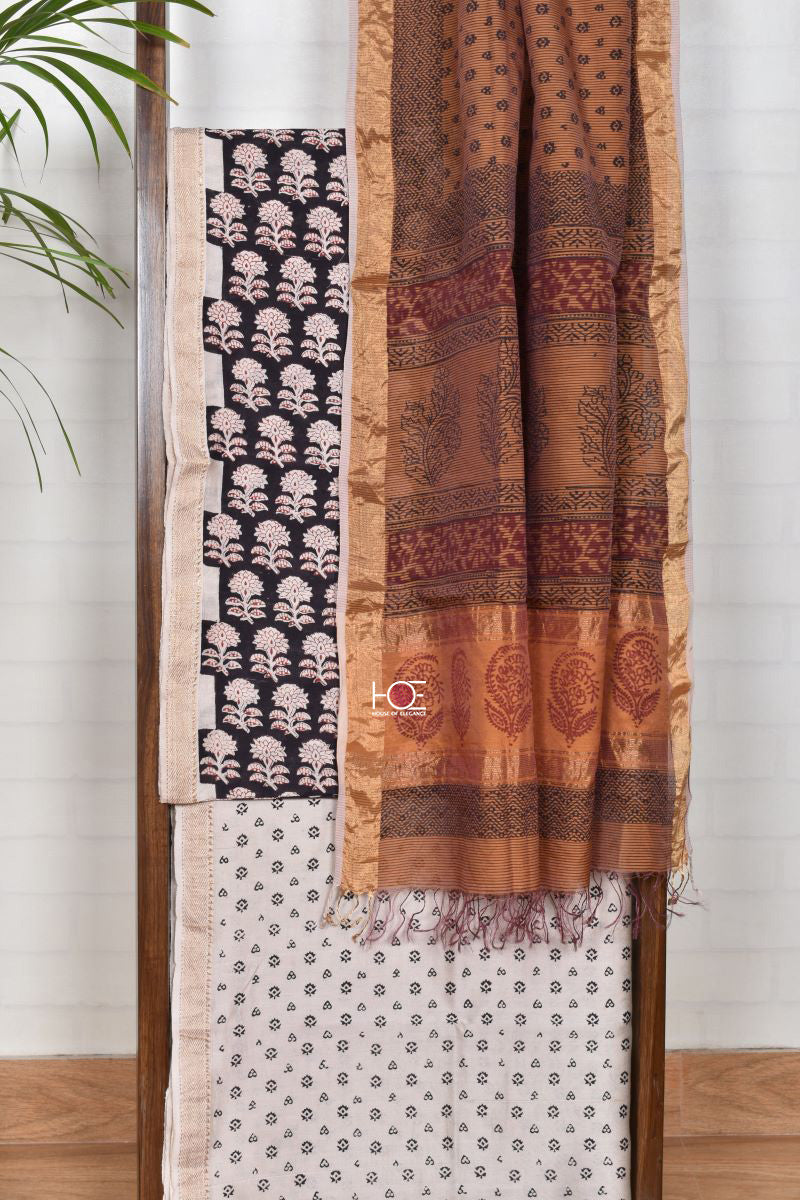 Fusion of Black Brown / SiCo | Maheshwari Bagh | 3 Pcs Suit - Handcrafted Home decor and Lifestyle Products