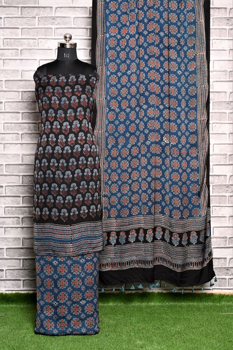 Kutchi Choufal Unstitched Modal Silk Ajrakh Print Suit