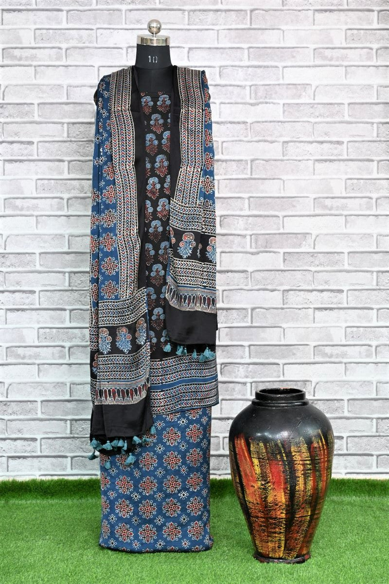 Kutchi Choufal Unstitched Modal Silk Ajrakh Print Suit