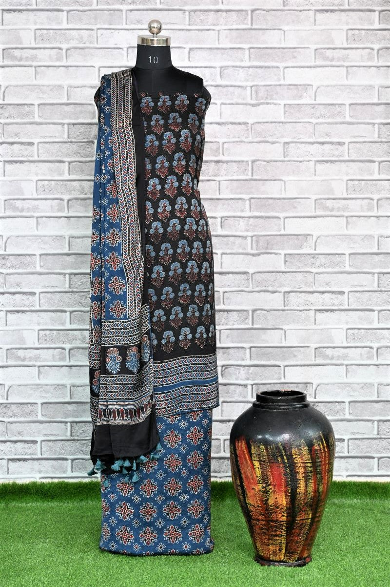 Kutchi Choufal Unstitched Modal Silk Ajrakh Print Suit
