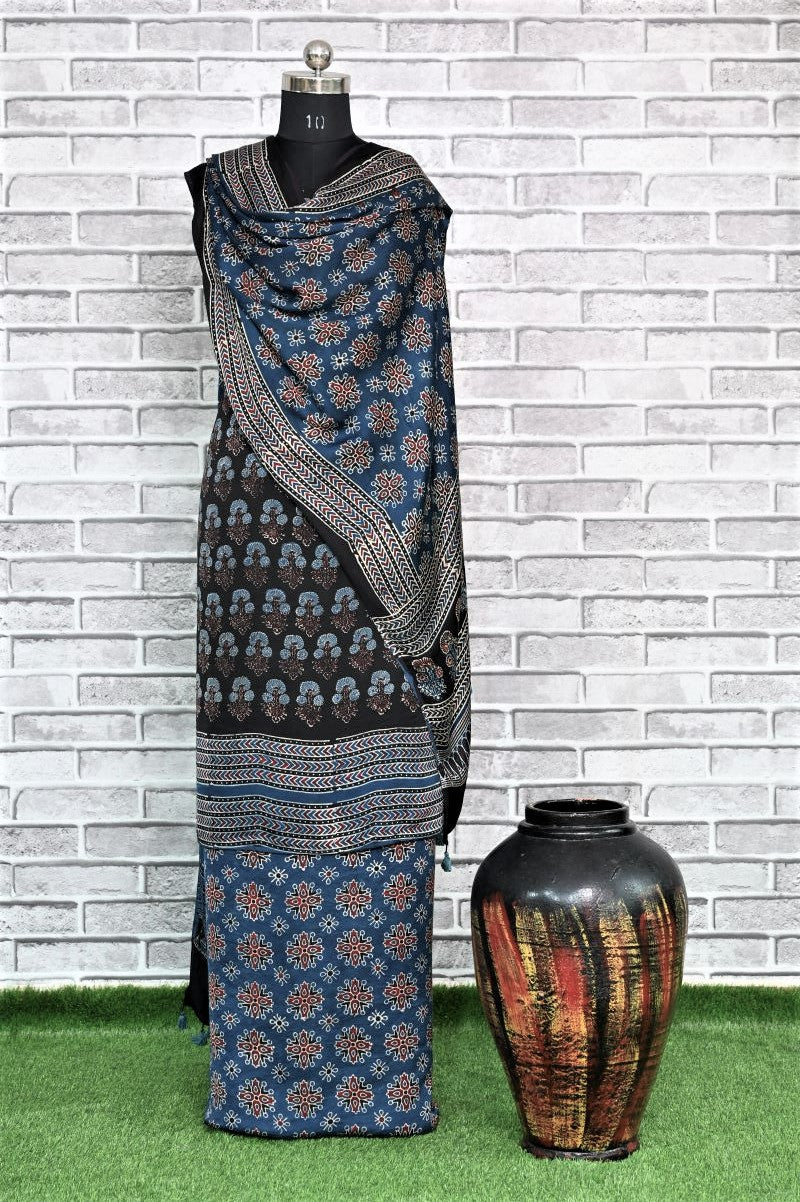 Kutchi Choufal Unstitched Modal Silk Ajrakh Print Suit