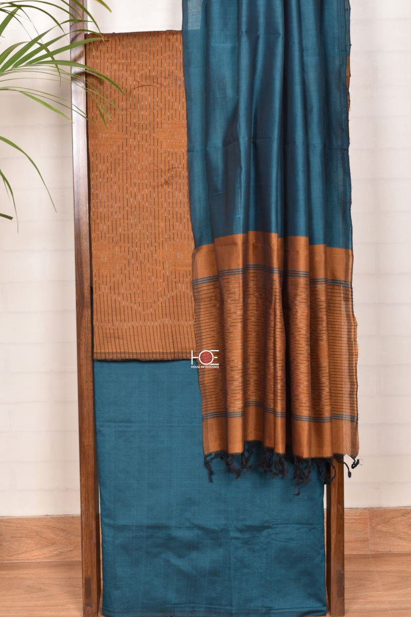 Duo Shade Gold Teal / SiCo | Ikat weaves | 3 Pcs Suit - Handcrafted Home decor and Lifestyle Products
