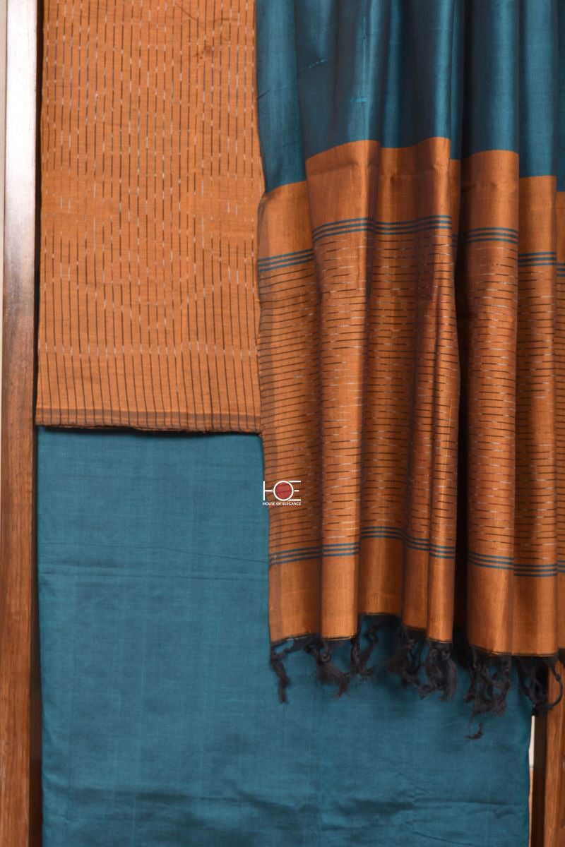 Duo Shade Gold Teal / SiCo | Ikat weaves | 3 Pcs Suit - Handcrafted Home decor and Lifestyle Products