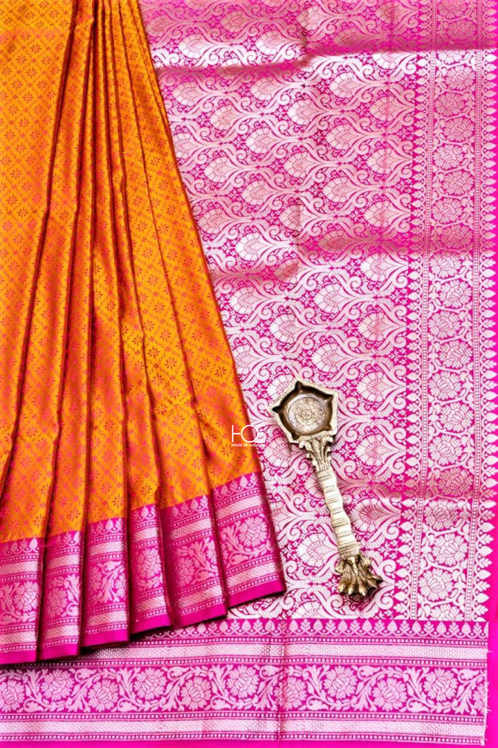 Mustard Blush / Jamawar Tanchoi Silk | Banarasi Saree - Handcrafted Home decor and Lifestyle Products