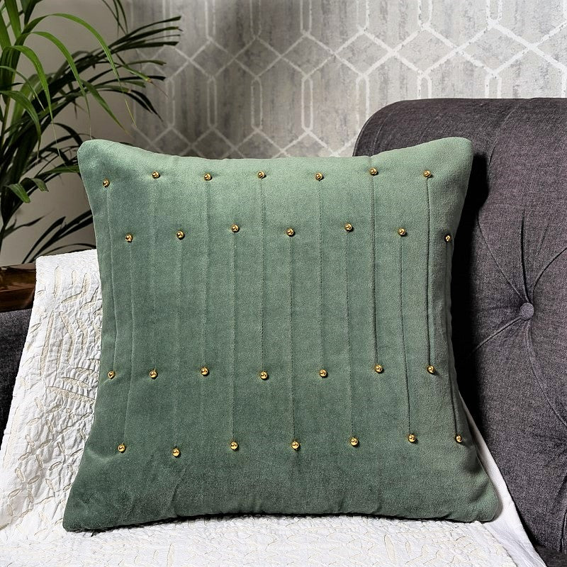 Buy Pastel Green Beads Cotton Velvet Cushion Cover - House Of
