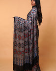 Indigo Ajrakh Modal Silk Saree