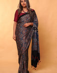 Indigo Modal Silk Ajrakh Saree