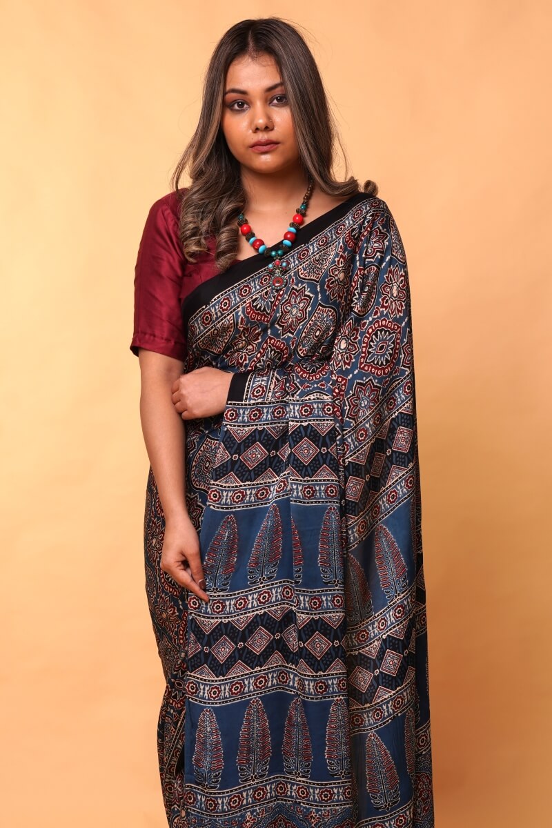 Modal Silk Ajrakh Saree