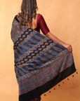 Indigo Modal Silk Ajrakh Saree from Kutch