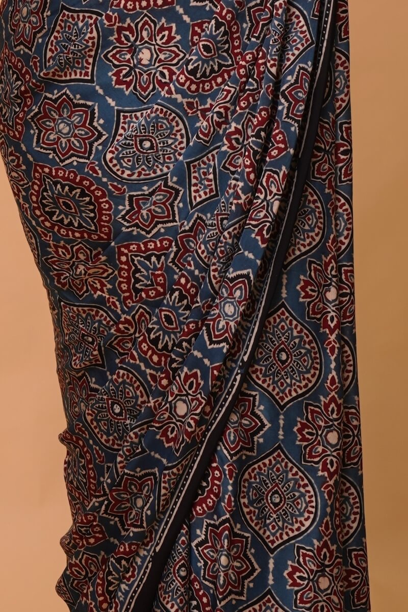 Indigo Modal Silk Ajrakh Saree