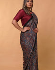 Indigo Ajrakh Silk Saree