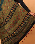 Green Black Ajrakh Modal Silk Saree