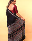 Black Ajrakh Silk Saree