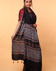 Black Ajrakh Modal Silk Saree