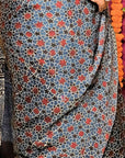 Ajrakh Modal Silk Sarees Indigo Blue Black Sari Ajrakh Hand Block Print Sari From Kutch Resist Dyeing Technique Using Vegetable Dye
