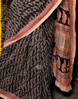 Black Chanderi Silk Bagh Print Saree by House Of Elegance