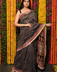 Black Chanderi Silk Bagh Print Saree by House Of Elegance