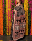 Black Chanderi Silk Bagh Print Saree by House Of Elegance
