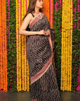 Black Chanderi Silk Bagh Print Saree by House Of Elegance