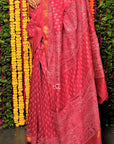 Rusty Red Dabu Print Maheshwari Silk Saree: House Of Elegance