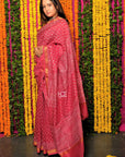 Rusty Red Dabu Print Maheshwari Silk Saree: House Of Elegance