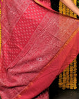 Rusty Red Dabu Print Maheshwari Silk Saree: House Of Elegance