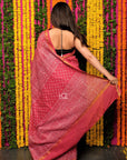 Rusty Red Dabu Print Maheshwari Silk Saree: House Of Elegance