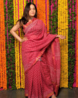 Rusty Red Dabu Print Maheshwari Silk Saree: House Of Elegance