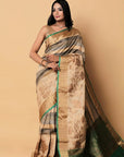 Grey Green Zari Banarasi Tussar Silk Saree: House Of Elegance