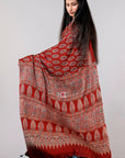 Red modal silk ajrakh saree