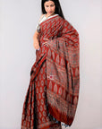 Red Ajrakh Modal Silk Saree