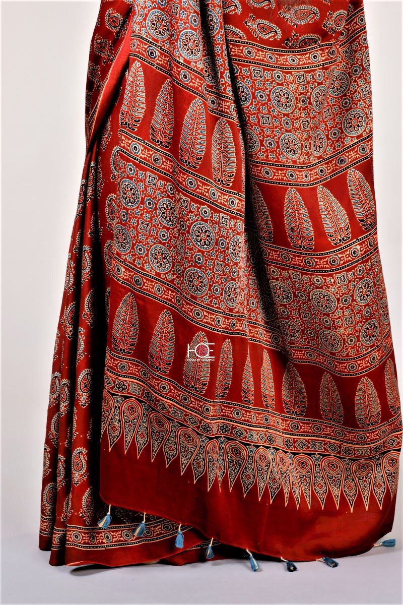 Red-Ajrakh-saree-traditional-Silk-saree 