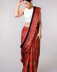 Corsages on Red / Modal Silk | Ajrakh Saree - Handcrafted Home decor and Lifestyle Products