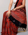 Corsages on Red / Modal Silk | Ajrakh Saree - Handcrafted Home decor and Lifestyle Products