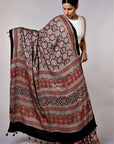 Beige-Ajrakh-Modal-silk-Saree