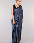 Indigo Flora Jaal Modal Silk Ajrakh Saree: House Of Elegance