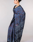 Indigo Flora Jaal Modal Silk Ajrakh Saree: House Of Elegance