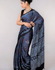 Indigo Flora Jaal Modal Silk Ajrakh Saree: House Of Elegance